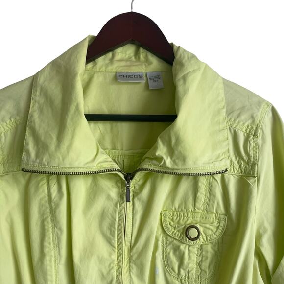Chicos Women Jacket Top Collar Neck Short Cuff Sleeve Pockets Front Zip L Green - Picture 9 of 9